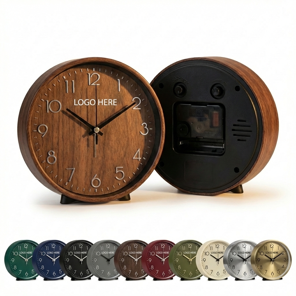 Versatile Desktop Clock with Woodgrain & Color Accents