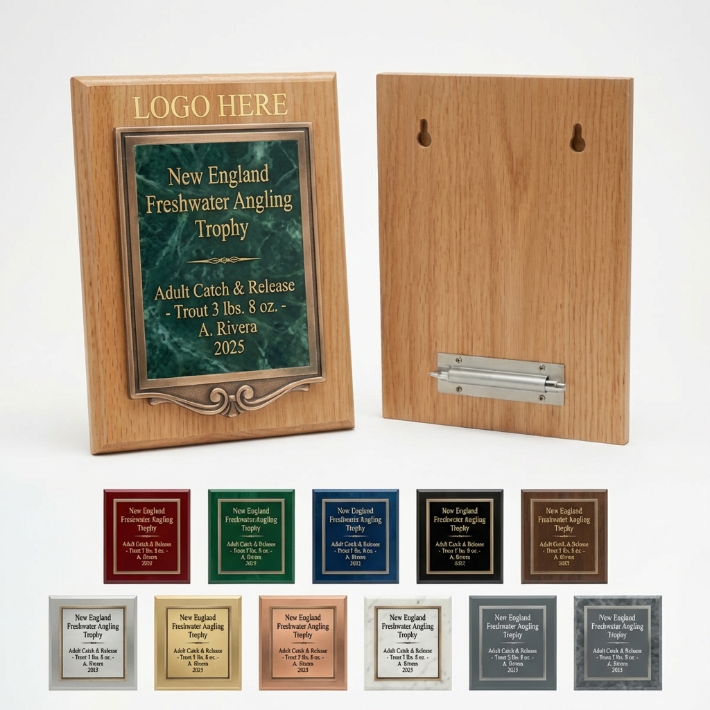 Custom Green Marble-Textured Honor Plaque on Wooden Base