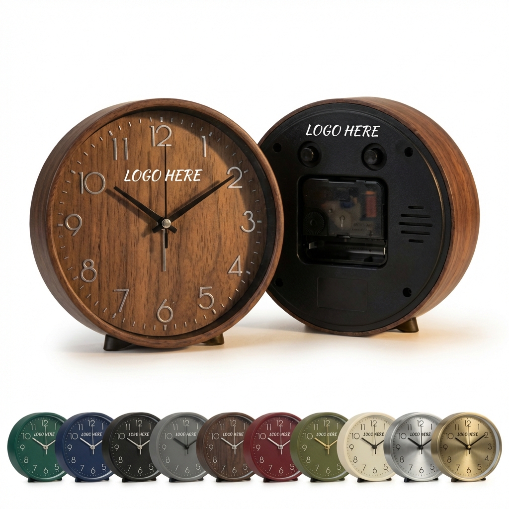 Versatile Desktop Clock with Woodgrain & Color Accents